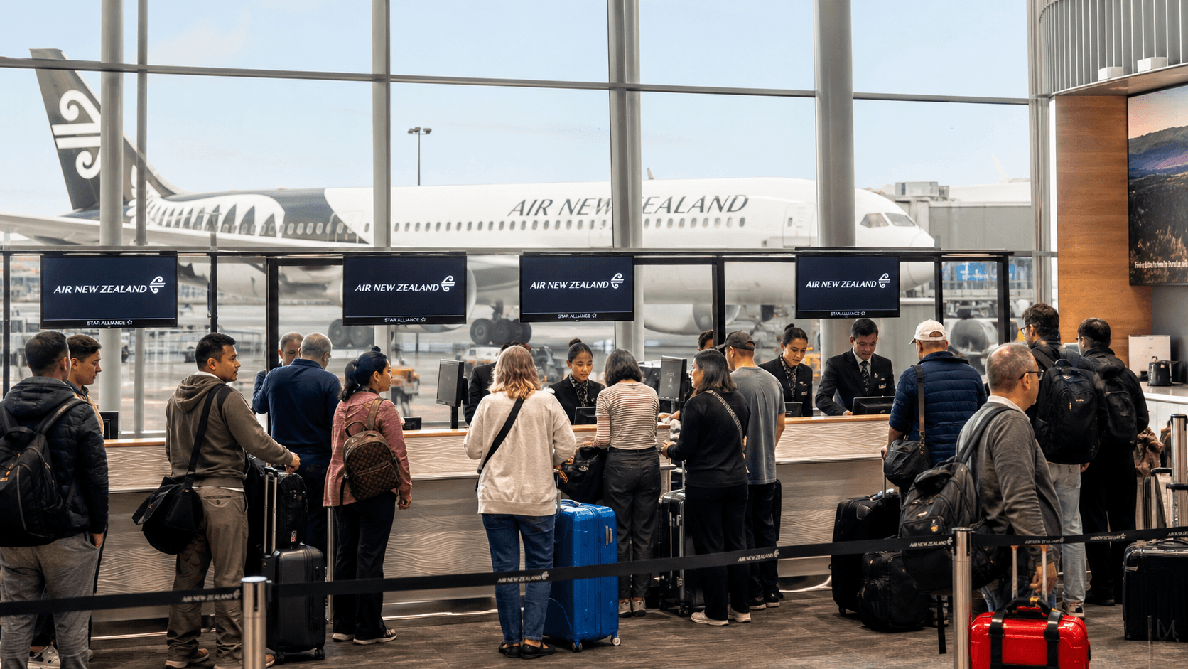 Sảnh và nhân viên phục vụ Air New Zealand