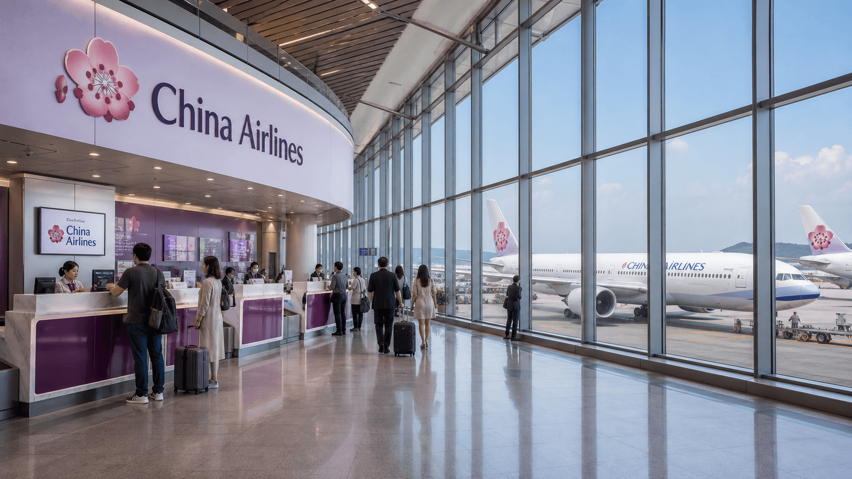 Sảnh và nhân viên phục vụ China Airlines