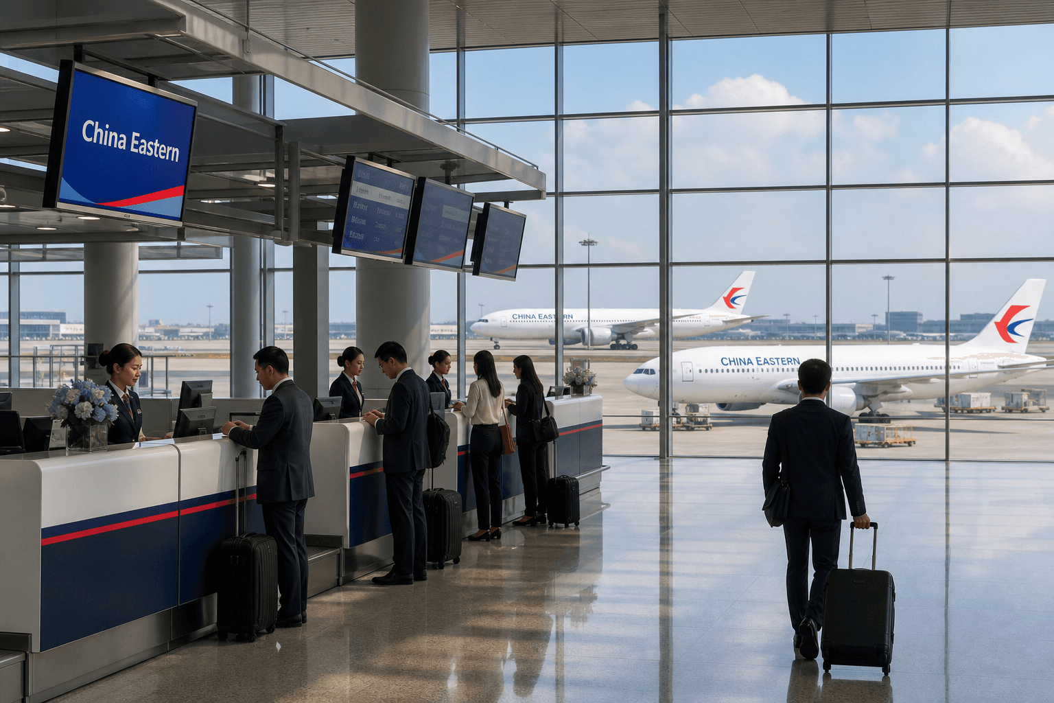 Sảnh và nhân viên phục vụ China Eastern Airlines