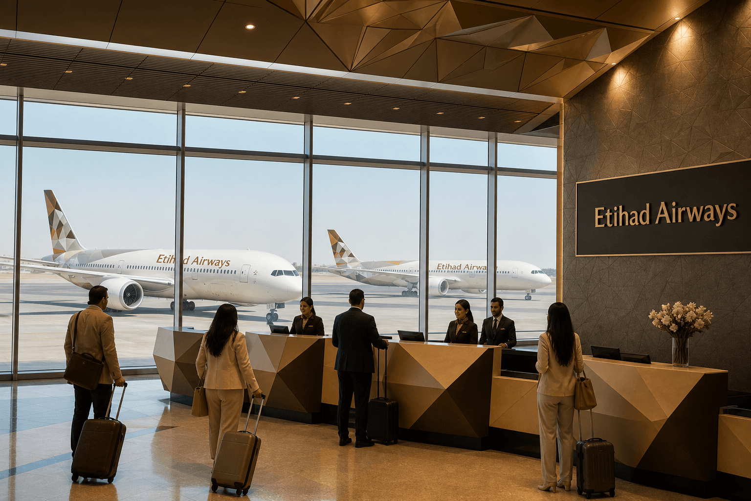 Sảnh và nhân viên phục vụ Etihad Airways