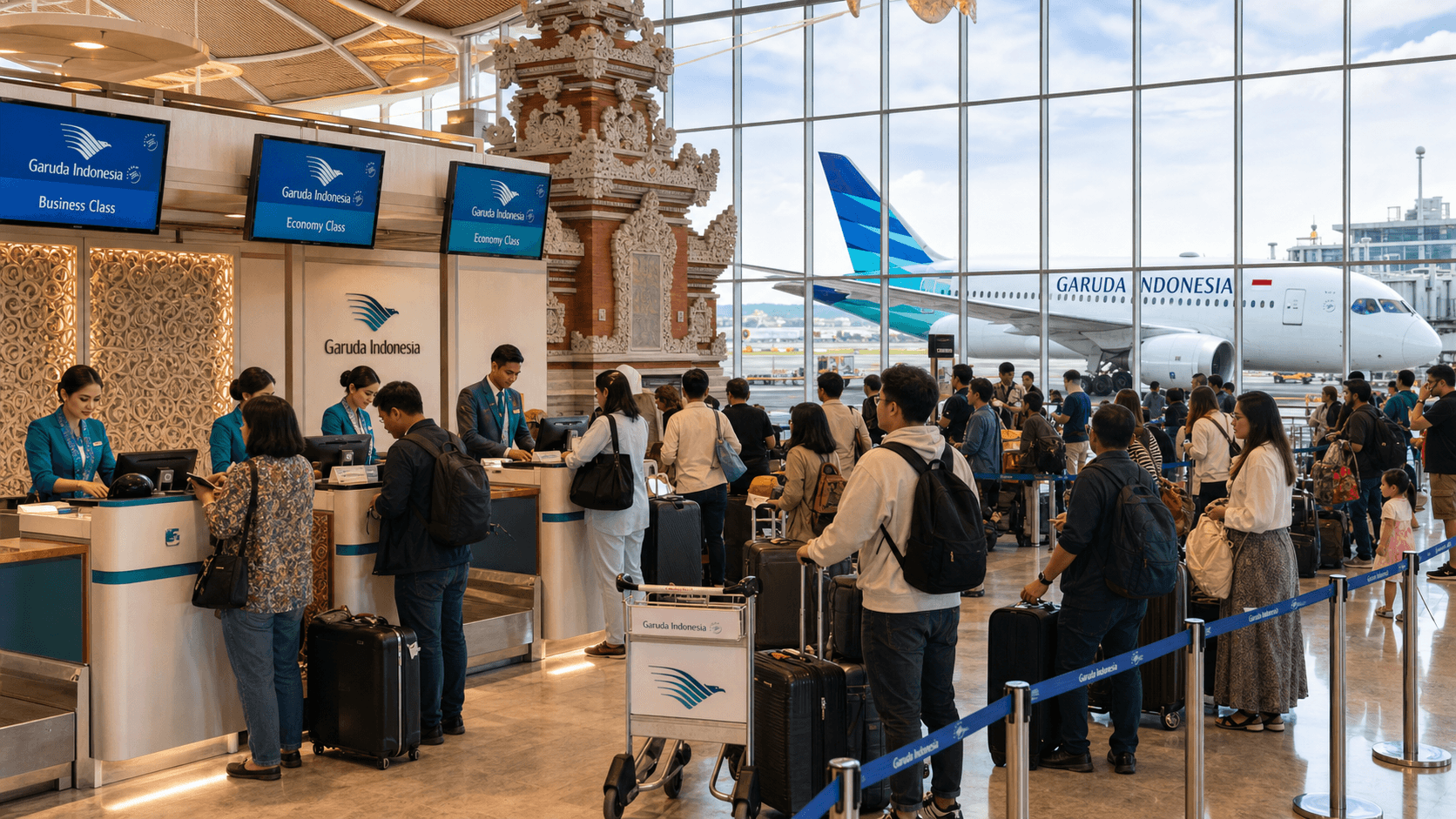 Sảnh và nhân viên phục vụ Garuda Indonesia