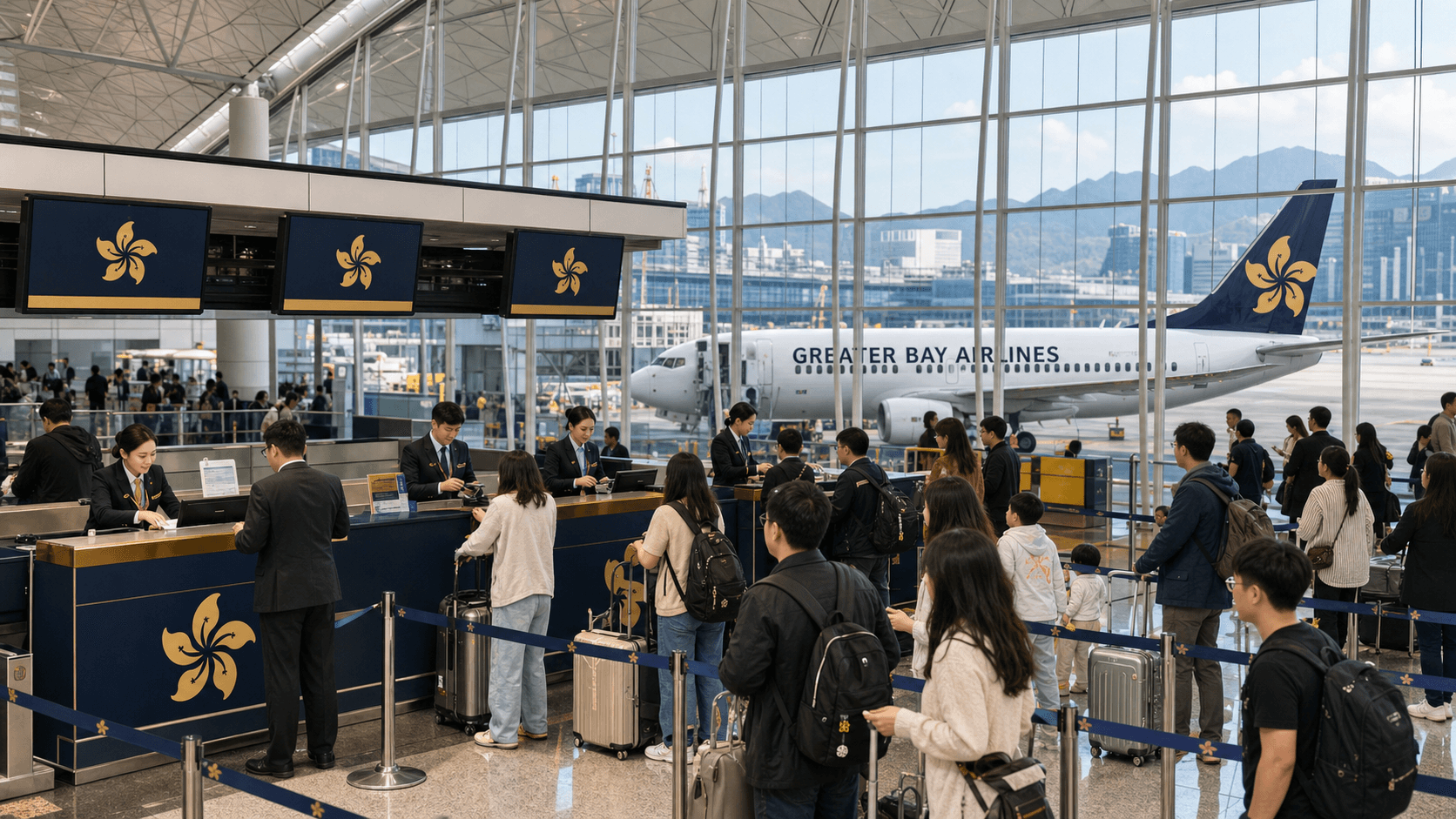 Sảnh và nhân viên phục vụ Greater Bay Airlines