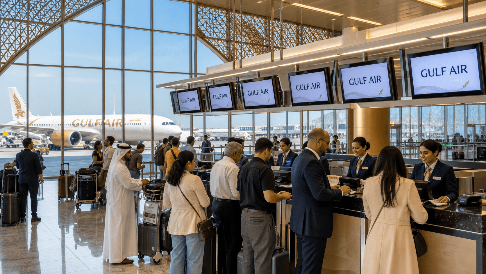 Sảnh và nhân viên phục vụ Gulf Air