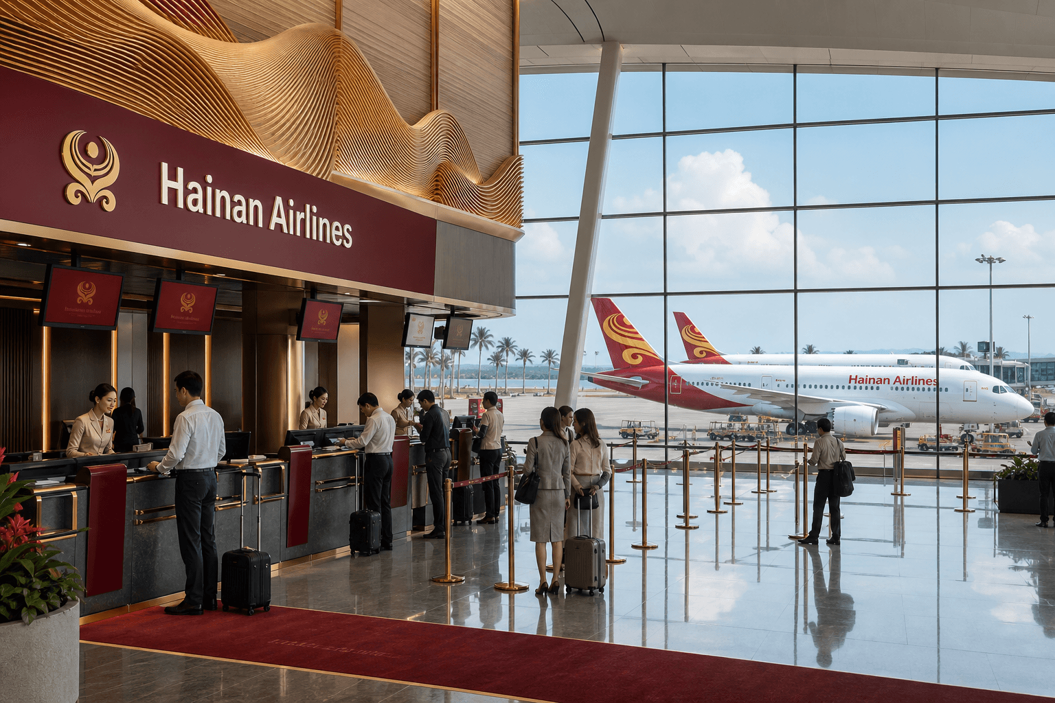 Sảnh và nhân viên phục vụ Hainan Airlines
