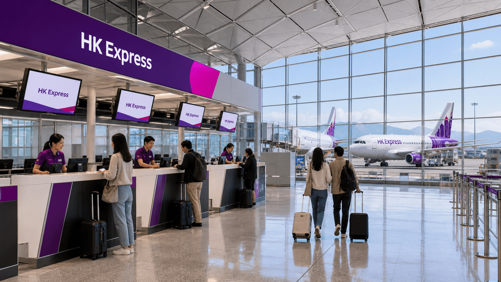 Sảnh và nhân viên phục vụ HK Express