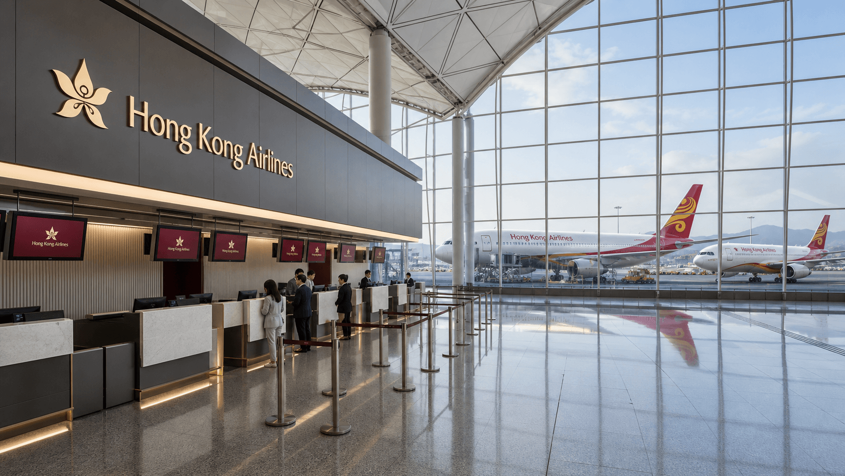 Sảnh và nhân viên phục vụ Hong Kong Airlines