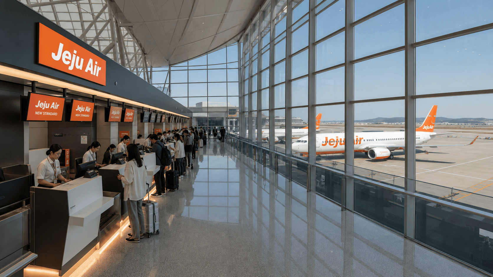 Sảnh và nhân viên phục vụ Jeju Air