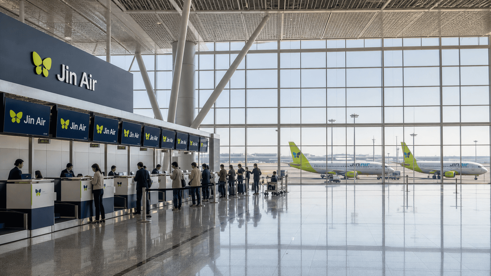 Sảnh và nhân viên phục vụ Jin Air