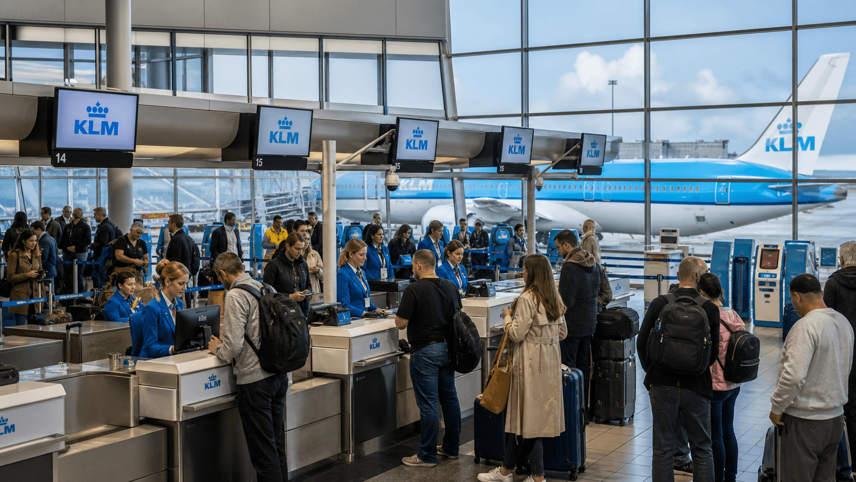 Sảnh và nhân viên phục vụ KLM Royal Dutch Airlines