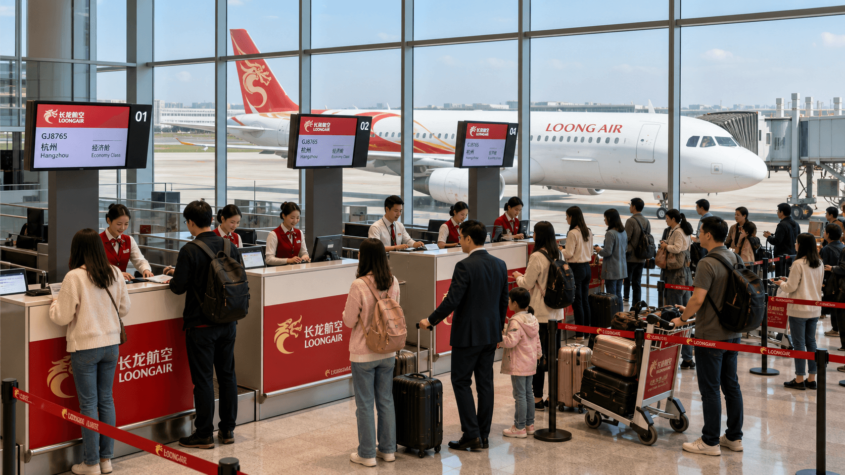 Sảnh và nhân viên phục vụ Loong Air