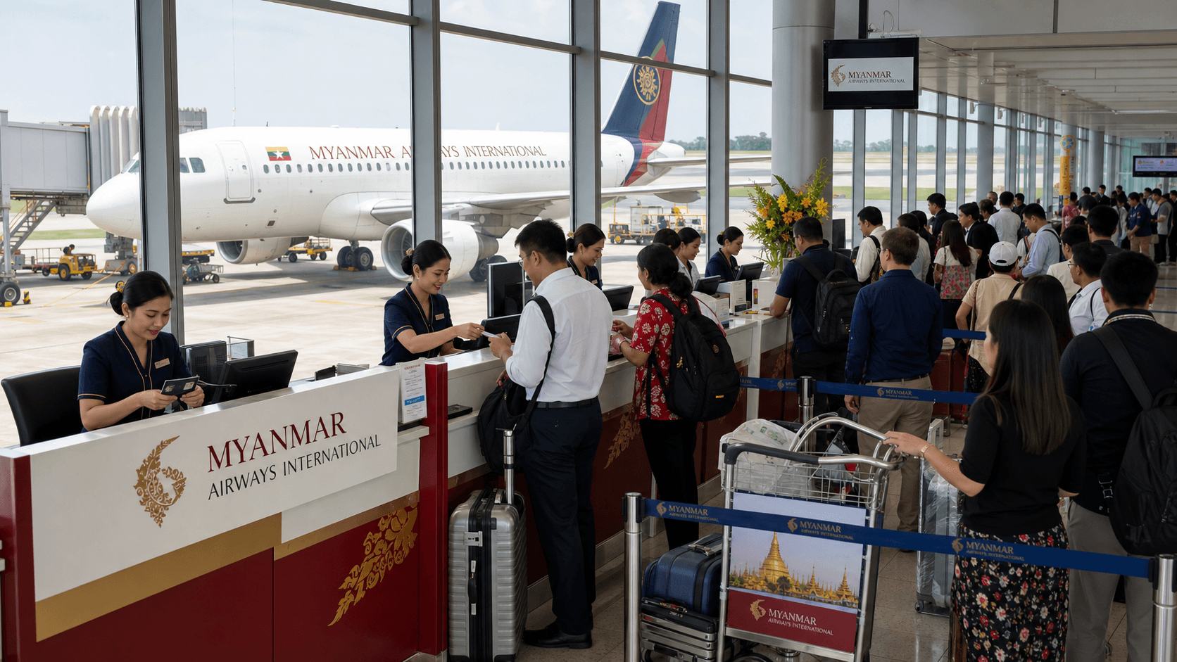 Sảnh và nhân viên phục vụ Myanmar Airways International
