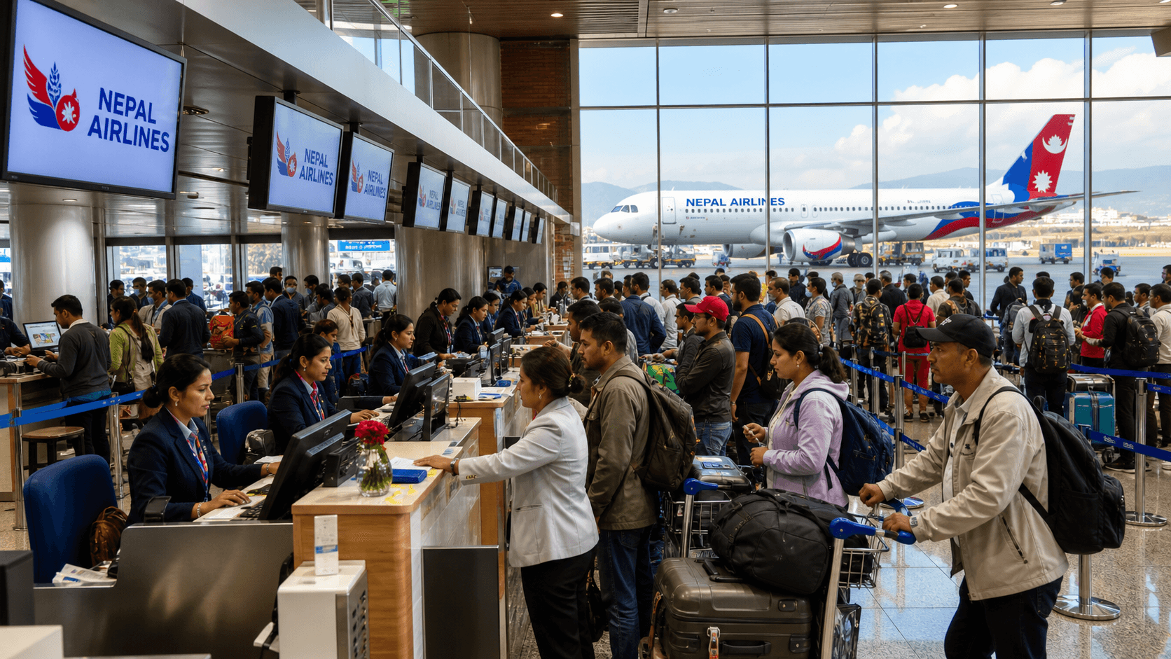 Sảnh và nhân viên phục vụ Nepal Airlines