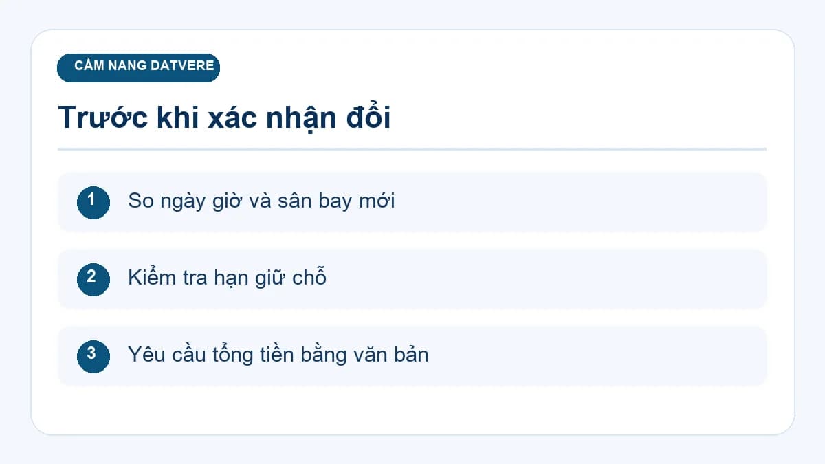Các bước kiểm tra bổ sung cho bài: Đổi vé máy bay quốc tế: phân biệt phí đổi và chênh lệch giá