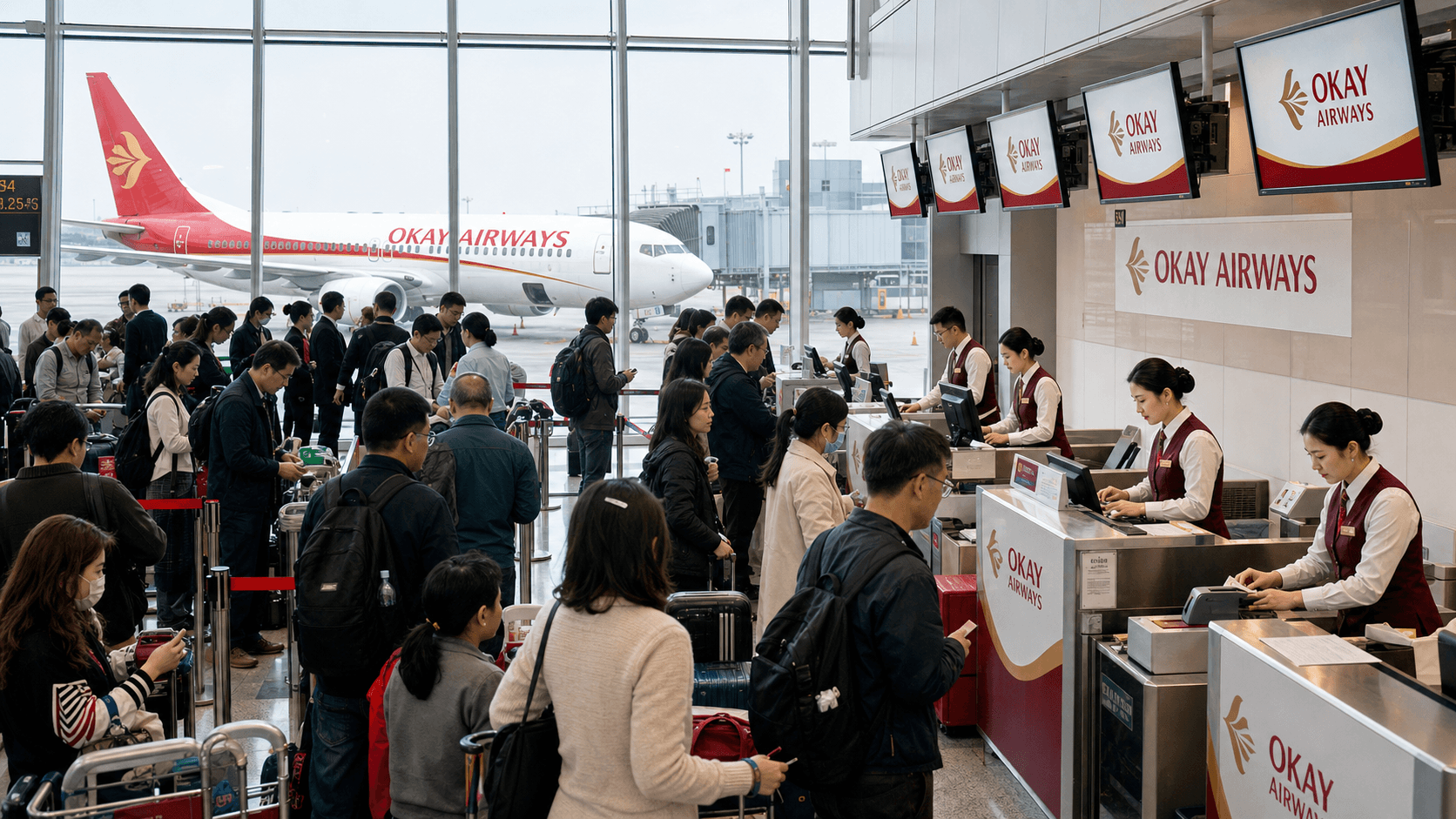 Sảnh và nhân viên phục vụ Okay Airways