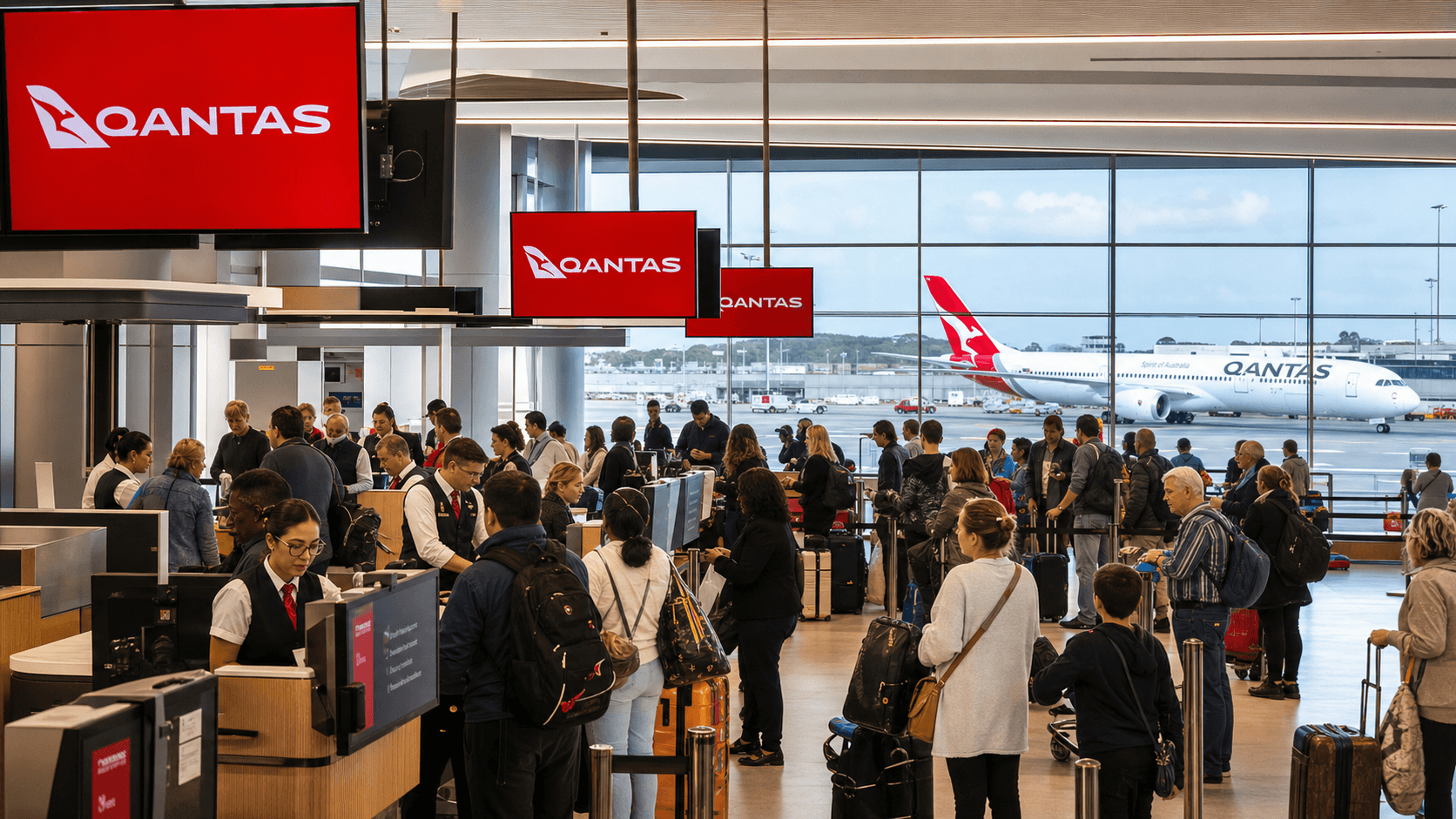 Sảnh và nhân viên phục vụ Qantas