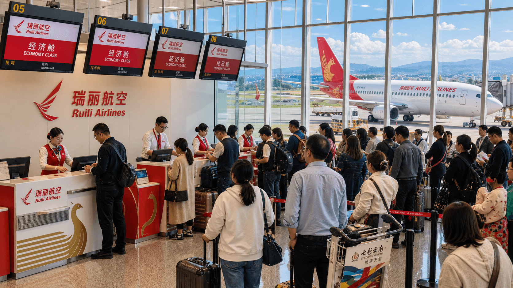 Sảnh và nhân viên phục vụ Ruili Airlines