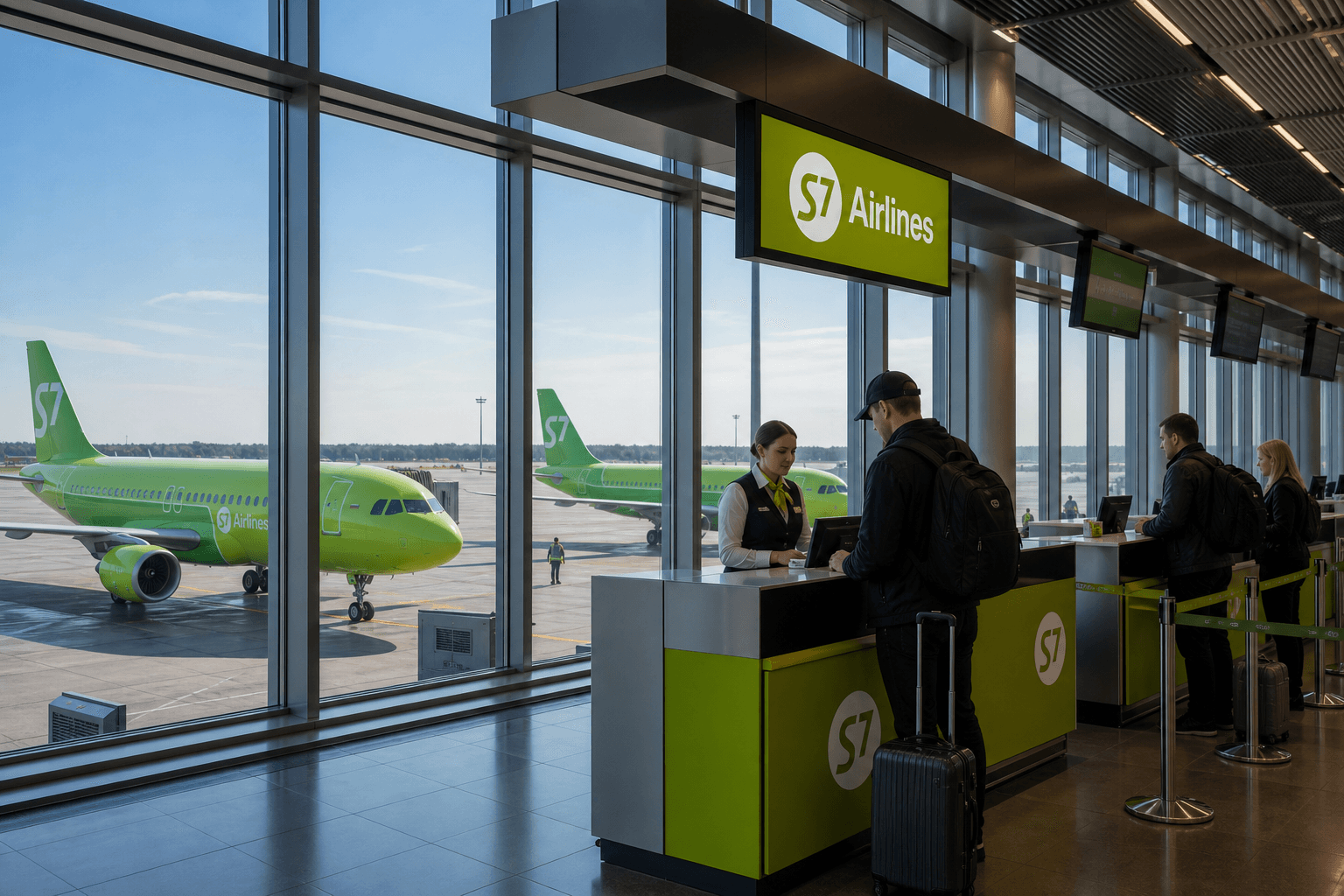 Sảnh và nhân viên phục vụ S7 Airlines