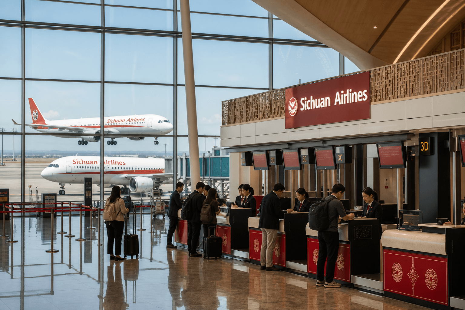 Sảnh và nhân viên phục vụ Sichuan Airlines