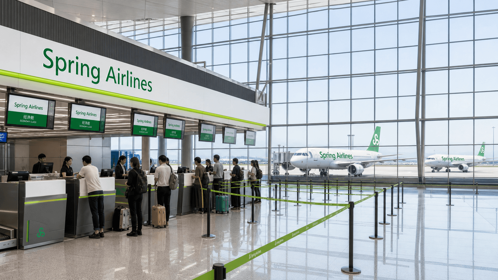 Sảnh và nhân viên phục vụ Spring Airlines