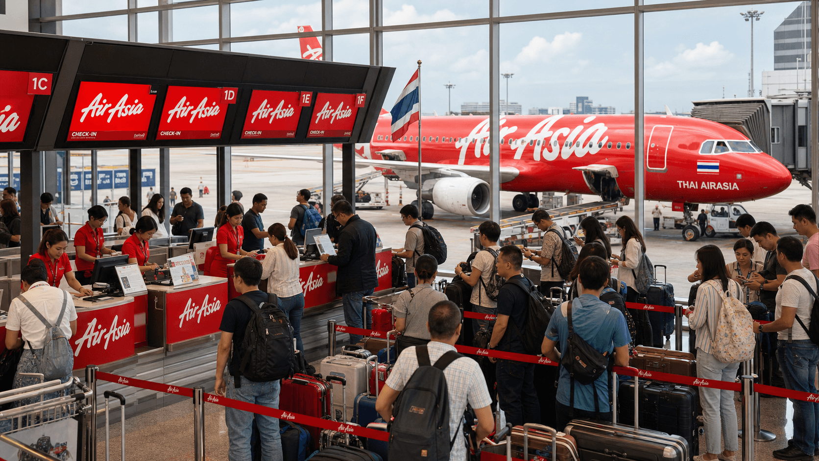 Sảnh và nhân viên phục vụ Thai AirAsia
