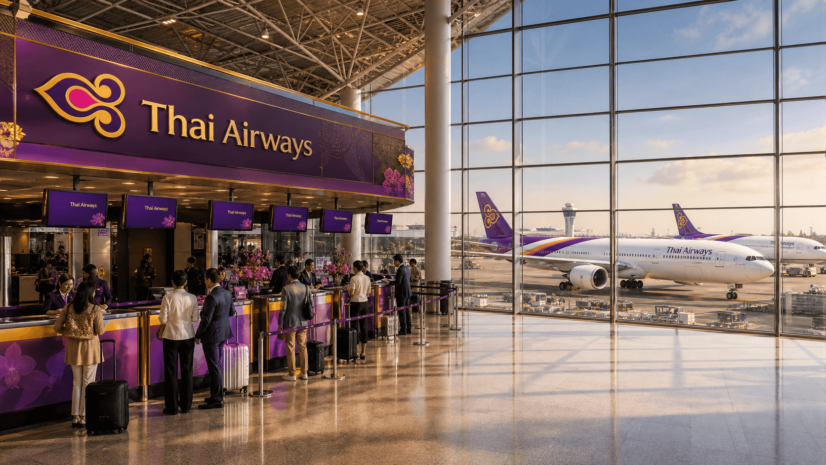 Sảnh và nhân viên phục vụ Thai Airways