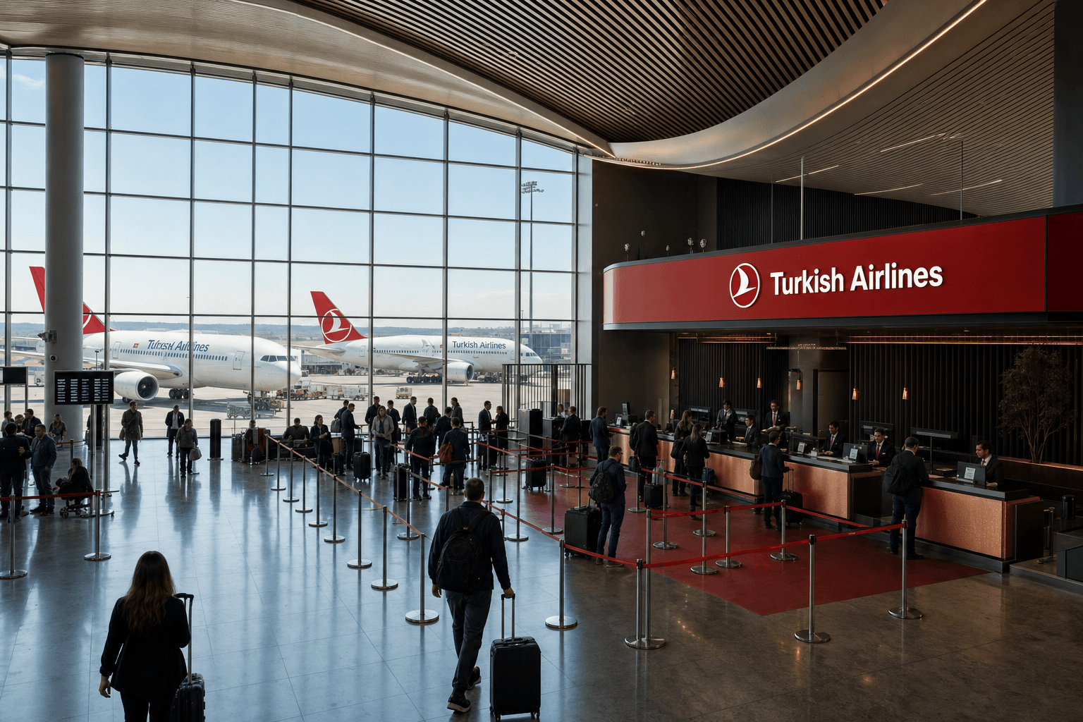 Sảnh và nhân viên phục vụ Turkish Airlines